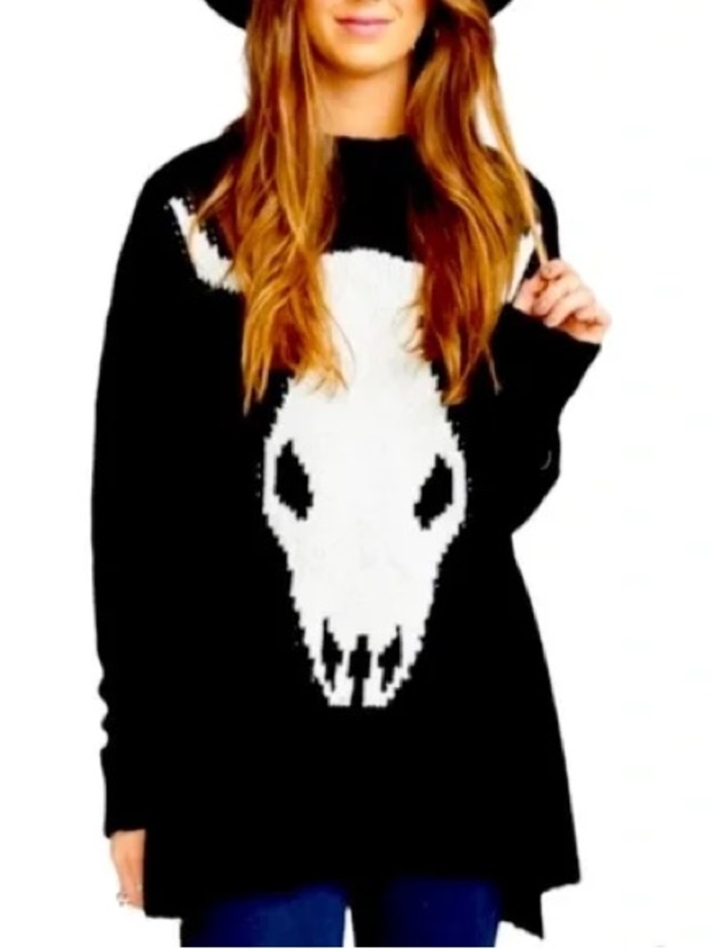 Show Me Your Mumu Oversized Fireside Night Bull Sweater Black White Size XS